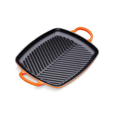 Le Creuset Signature Flache rechteckige Grillplatte aus Gusseisen mit Hilfsgriff, für alle Herdarten und Backöfen, 30 cm, Ofenrot, 20201300900422 im Sale